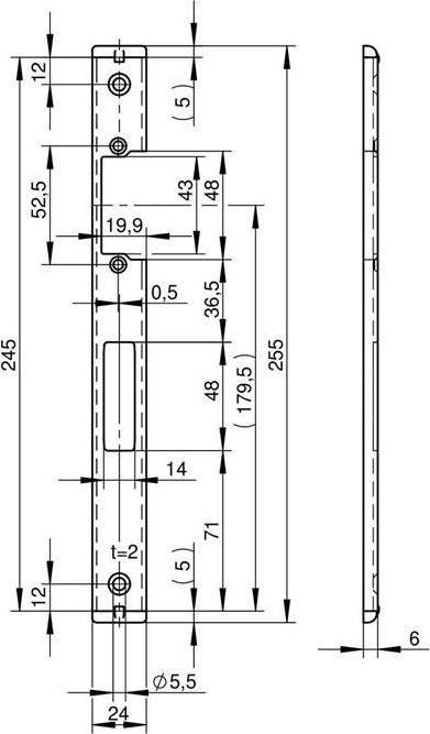 Wilka Schliessblech P697 DIN L Edelstahl matt gebürstet E-Öffner U-Schliessblech für Fluchttüren DIN links (Türgriff)