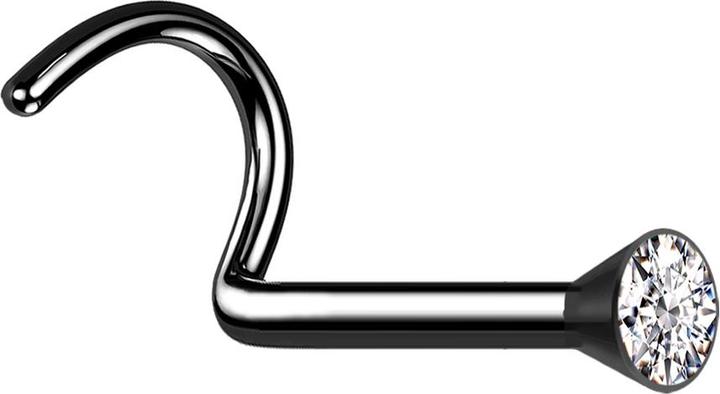 Actual product image Star Piercing Nasenstecker gebogen schwarz mit Kristall silber (without brass, Titanium G23)