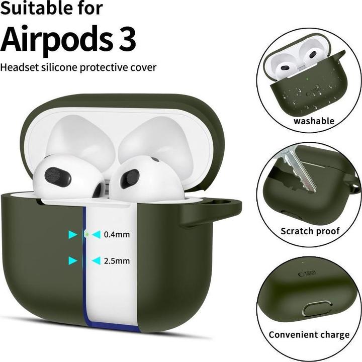 Actual product image Tech-Protect Silicone Hook Case for Apple AirPods 3 - Green (Headphone sleeve)