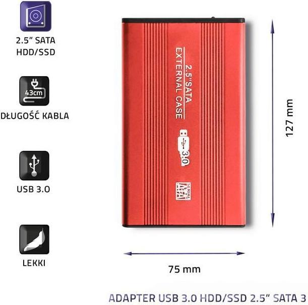 Immagine prodotto Qoltec Custodia per disco rigido esterno HDD/SSD 2,5" SATA3 USB 3.0 Raudona (2.5")