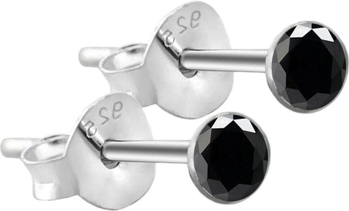 Star Piercing Ohrstecker rund aus 925 Sterlingsliber mit Kristall schwarz (ohne Messing, 925 Sterlingsilber)