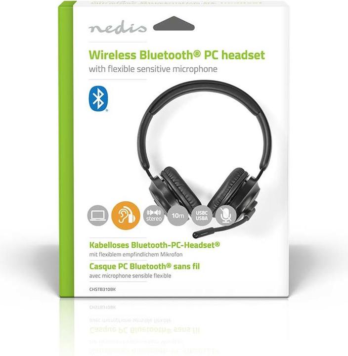 Immagine prodotto Nedis Cuffia per PC | On Ear | Stereo | Bluetooth | Microfono pieghevole | Nero (Senza fili, USB-C)