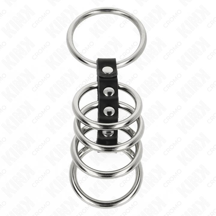 Image du produit Kink 5 Anneaux Péniens 3,7 cm à 5 cm Métal Reliés Par Du Cuir (3.70 cm)