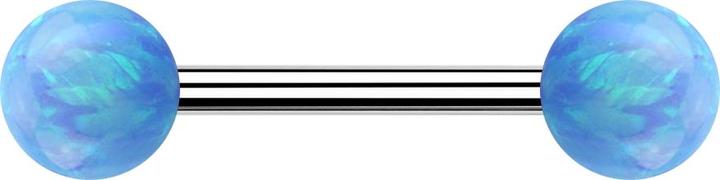 Star Piercing Barbell silber mit zwei Kugeln Opal hellblau (Chirurgenstahl 316L)