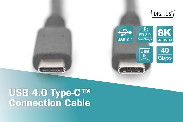 Produktbild Digitus USB 4.0 Typ-C Anschlusskabel (0.80 m, USB 4.0, 100 W)