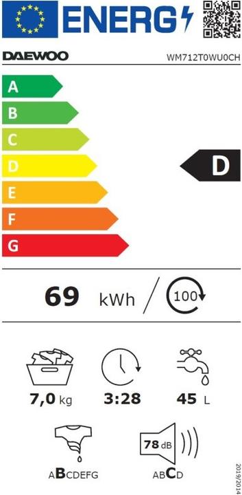 Energy Label Daewoo WM712T0WU0CH (7 kg, Left)