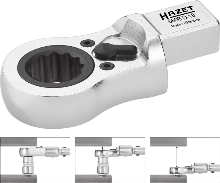 Produktbild HAZET Einsteck-Ratschen-Ringschlüssel 6606D-16 ∙ Einsteck-Vierkant 14 x 18 mm ∙ Aussen Doppel-Sechsk… (1/2", 320 Nm)