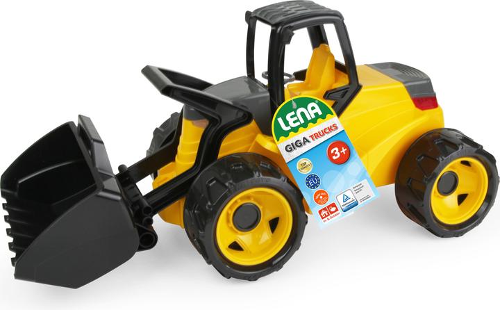Lena Yellow and black bulldozer, loose in gray cardboard