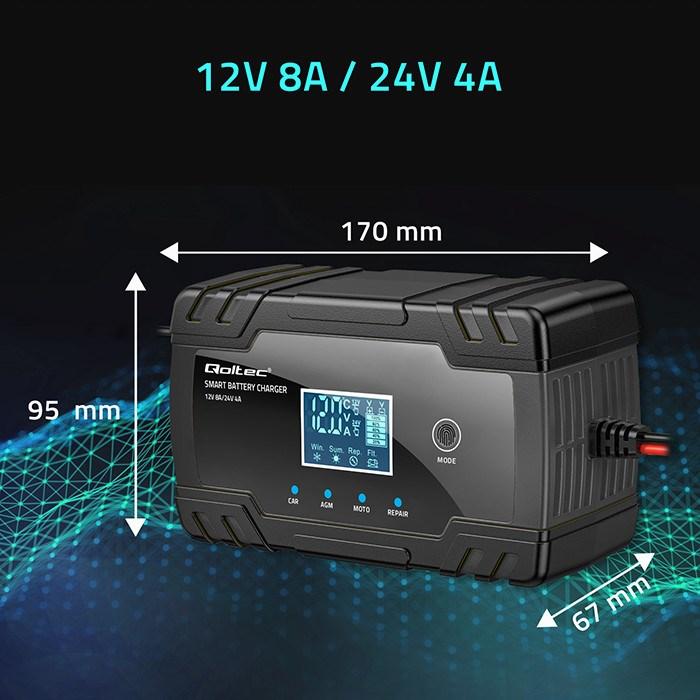 Actual product image Qoltec Mikroprozessor-Ladegerät 12V 8A 24V 4A LCD (12V, 24V, 8 A)
