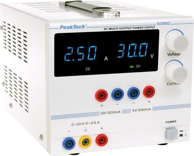 Actual product image Peaktech Laboratory power supply 3 Kan....30 VDC VDC 2.5 A/...12 VDC VDC 0.5 A/...5 VDC VD (6035 D