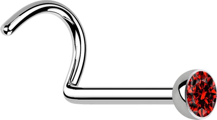 Star Piercing Nasenstecker gebogen silber mit Kristall rot (Chirurgenstahl 316L, ohne Messing)