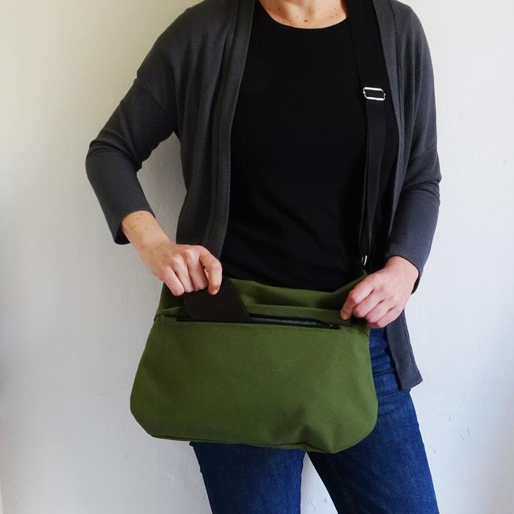 Actual product image Only-Bags.Store Medium canvas crossbody bag with zip and outer pocket.