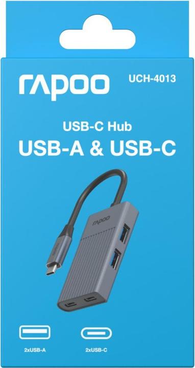 Actual product image Rapoo USB-C Hub UCH-4013 USB-C to USB-A and USB-C, grey (00226496) (USB-C, 4 Ports)