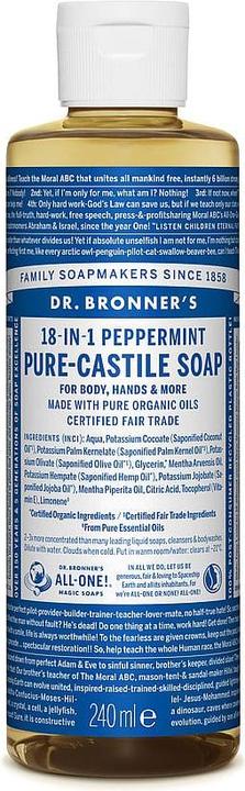 Nutritional values and ingredients Dr. Bronner's Dr Bronner Peppermint All-One Magic Soap 240ml (Liquid soap, 240 ml)