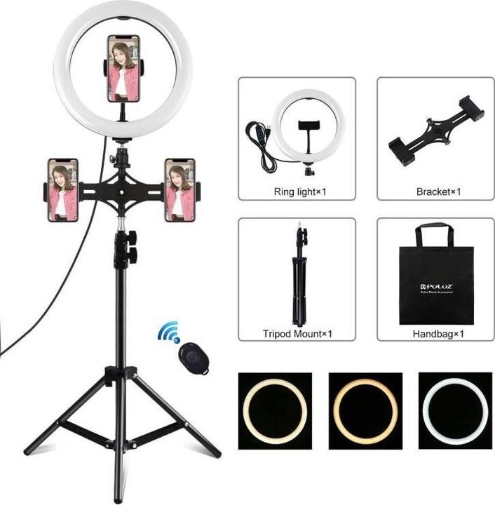Produktbild Puluz 1,1m Tripod Mount with 26cm LED Ring Vlogging PKT3070B (Studioleuchte)