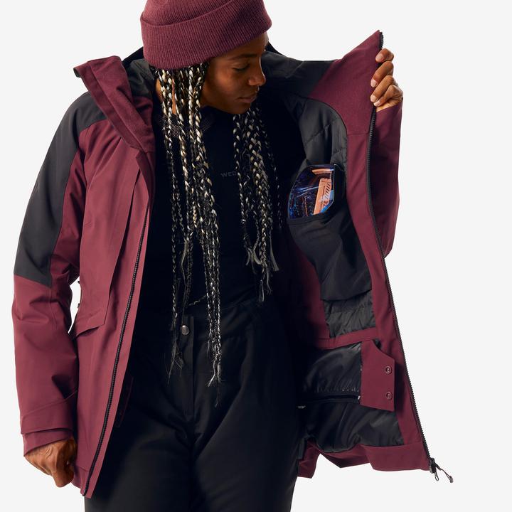 Produktbild Wedze Skijacke Damen vielseitig und warm - FR100 bordeauxrot/schwarz (XL)