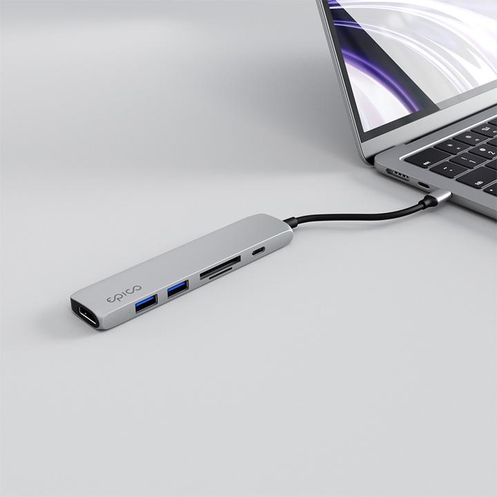 Image du produit Epico 6in1 Aluminium Hub 8K avec connecteur USB-C - argent (6 Ports)