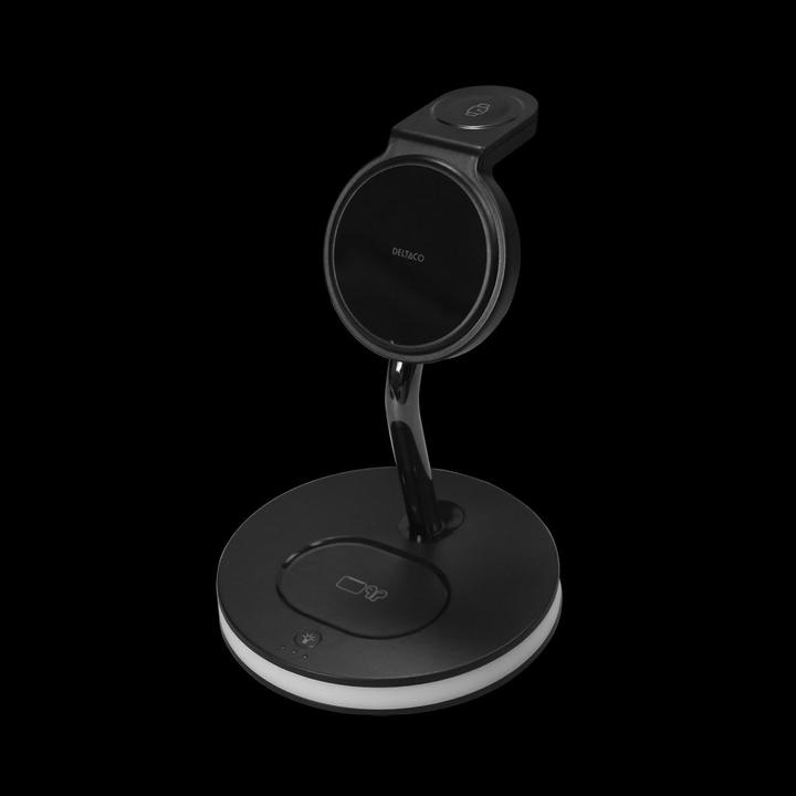 Actual product image Deltaco 3-in-1 magnetinis belaidis įkroviklis, telefonas/TWS/laikrodis, LED lemputė / QI-1041 (18 W)