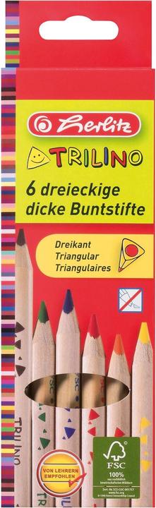 Herlitz Buntstifte 3-kant natur Trilino 6er Hängeschachtel (Holz, 6 x)