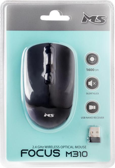 Image du produit MS Industrial Souris sans fil silent click Focus M310 RF 1600 DPI 4P batterie noire (Sans fil)