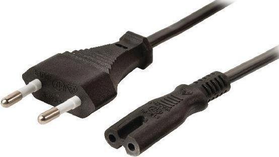 RND Electronics Câble d'alimentation CA, prise de terre type C (CEE 7/16) - IEC 60320 C7, 2m, noir (2 m)