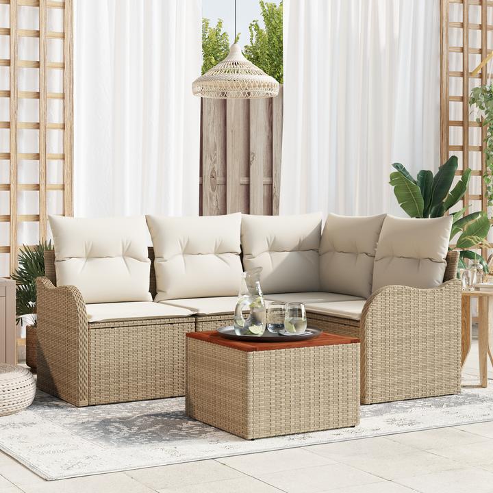 Produktbild VidaXL 5-teiliges Garten-Sofa-Set mit Kissen Beige Poly Rattan Akazie