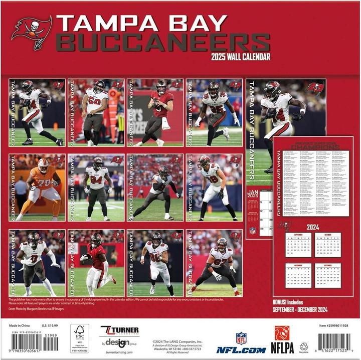 Immagine prodotto NFL - Tampa Bay Buccaneers - Calendario murale dell'équipe 30,5 x 30,5 cm 2025 (30,5 x 30,5 cm, Francese, Italiano, Spagnolo, Tedesco, Inglese)