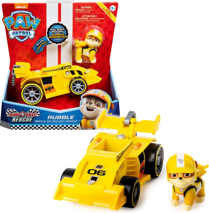 Actual product image Spin Master Rubbles Race & Go Deluxe basic vehicle with figure (Ready, Race, Rescue)
