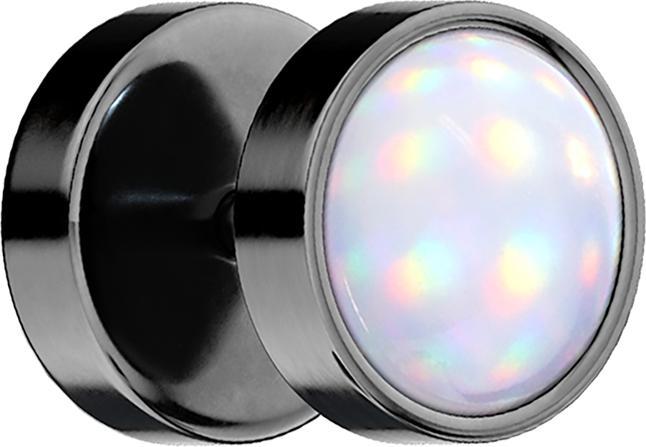 Star Piercing Fake Plug schwarz mit Opalite weiss (ohne Messing, Chirurgenstahl 316L)