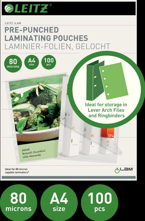 Image du produit Leitz Feuilles de plastification à chaud A4 (A4, 100 pièce(s), 80 µm)