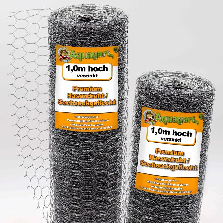 Produktbild Aquagart 20m Sechseckgeflecht Hühnerzaun Kaninchendraht Hasengitter Hasendraht 100cm 25mm