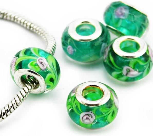 Hermex Glas Bead Perle versilbert 925 - Silbrig Grün (Metalllegierung und Glas)