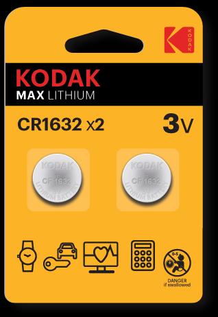 Produktbild Kodak MAX Knapcellebatterier CR1632 (2 Stk., CR1632, 120 mAh)