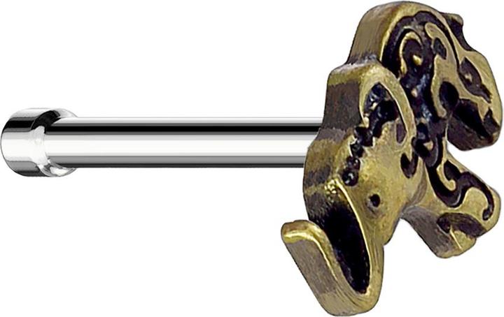 Star Piercing Nasenstecker gerade vergoldet Elefant (Messing, Chirurgenstahl 316L)