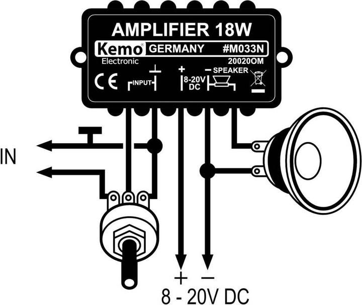 Produktbild Kemo M033N Amplificatore mono Componente sfuso 9 V/DC, 12 V/DC, 18 V/DC, 20 V/DC 18 W (Kopfhörerverstärker)