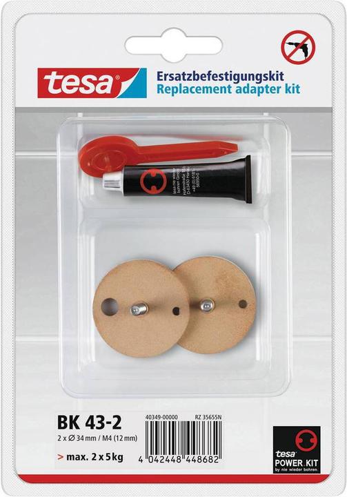 Produktbild tesa Power.Kit Befestigungsadapter BK43-2, selbstklebendes Ersatzteil, 34mm Durchmesser, 16mm Höhe