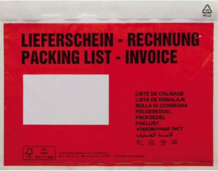 No Name Dokumententasche Lieferschein-Rechnung/mehrsprachig DIN C6 175 x 140 mm (B x H) LDPE, recycelt 250 (C6)