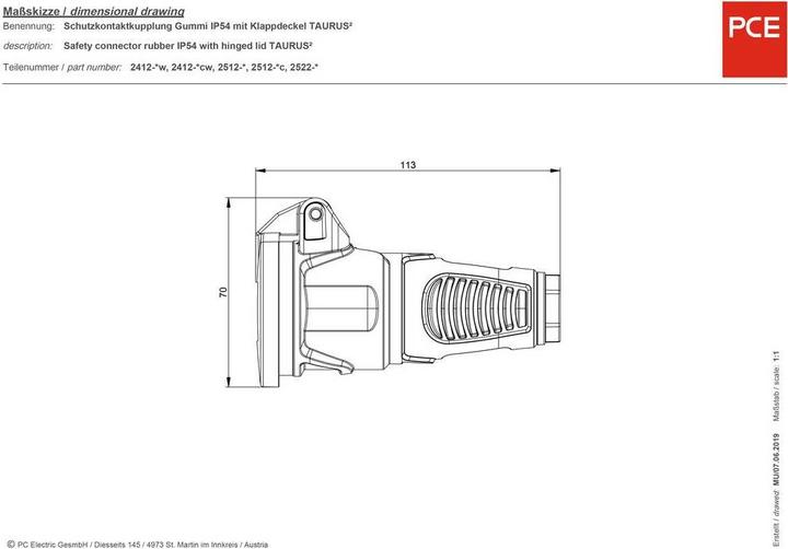 Actual product image PCE Protective contact coupling TAURUS2 - solid rubber with hinged cover