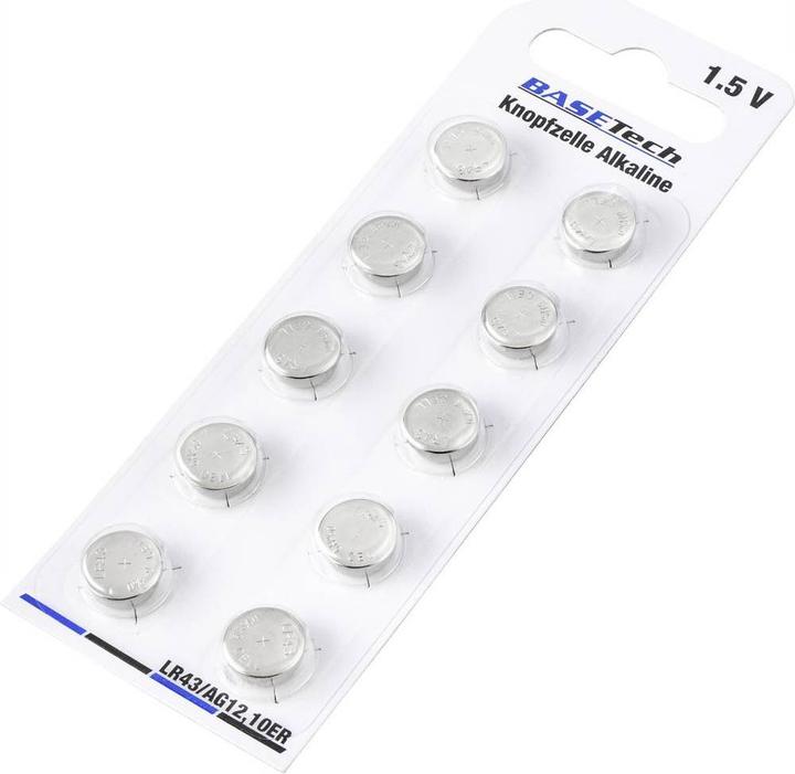 Produktbild Basetech Knopfzelle (10 Stk., LR43, 100 mAh)