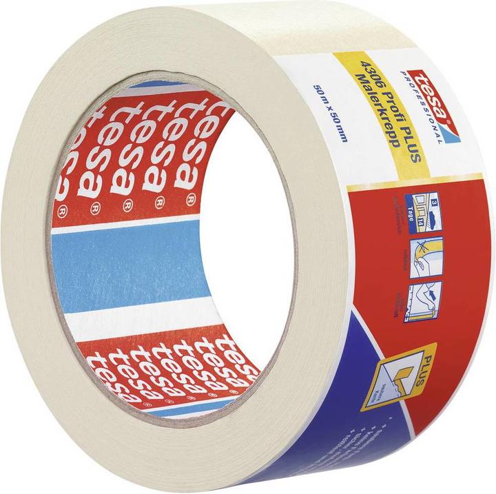 Actual product image tesa 4306 Profi PLUS painter's masking tape - painter's masking tape for clean and flat paint edges (50 mm)