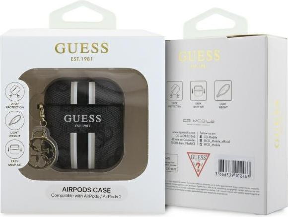 Produktbild Guess GUA2P4RPSK AirPods 1/2 cover czarny/black 4G Printed Stripes Charm (Kopfhörer Tasche)