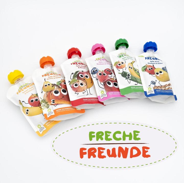 Image du produit Freche Freunde Pomme - pêche - fraise - raisin sans ajout de gluten -sucre 6 mois bio 100 g (122 g)