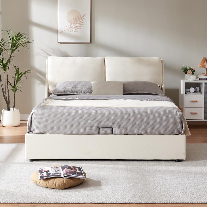 Produktbild En.Casa Polsterbett Lunner mit Bettkasten 140x200 cm Beige (200 x 140 cm)