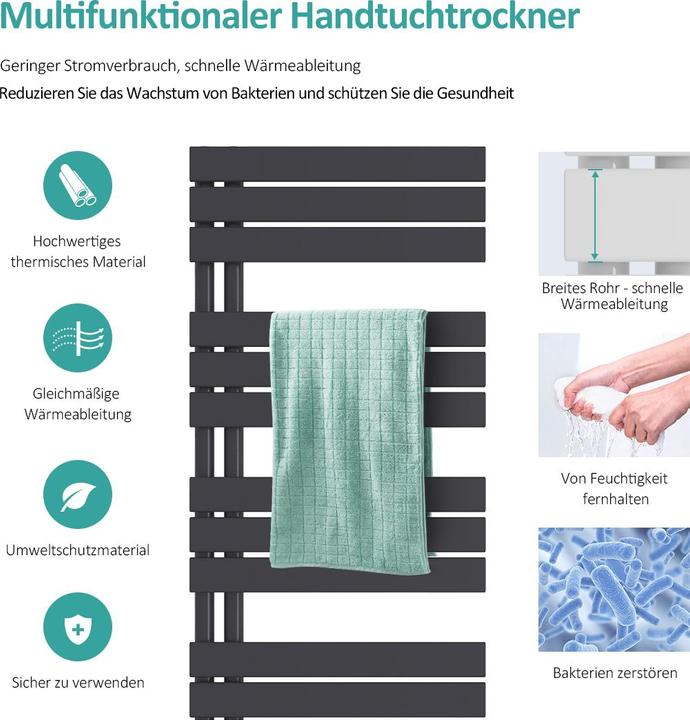 Produktbild Emke Badheizkörper Handtuchhalter Handtuchwärmer 160x40cm Anthrazit 684w (718 W)