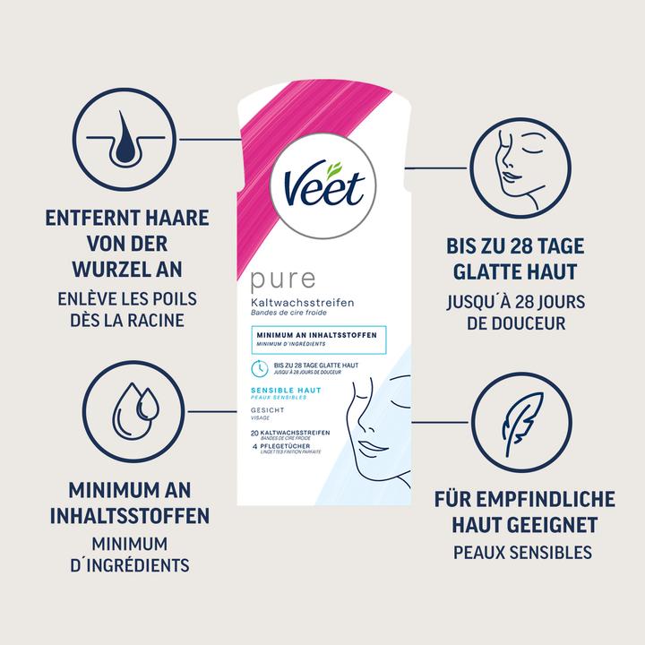 Immagine prodotto Veet La cera fredda spoglia la pelle sensibile del viso (20 x, 29 g)