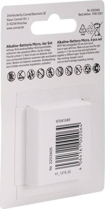 Produktbild Conrad energy LR03 Micro (AAA)-Batterie Alkali-Mangan 1.5 V 4 St (1.50 V, 1300 mAh)