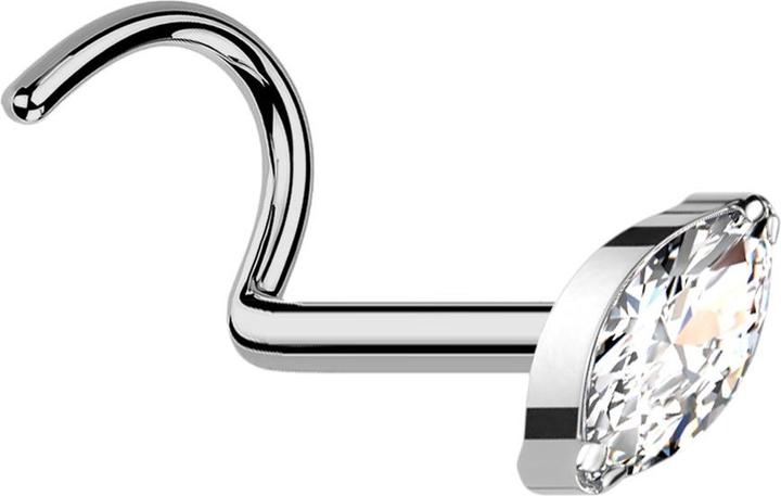 Star Piercing Nasenstecker gebogen silber mit Oval Kristall silber (Titan G23, ohne Messing)