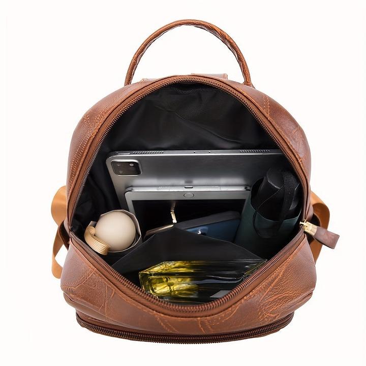 Image du produit Only-Bags.Store Sac à dos rétro texturé, sac à dos de jour en cuir PU à la mode, sac d'école décontracté à couches (26 l)