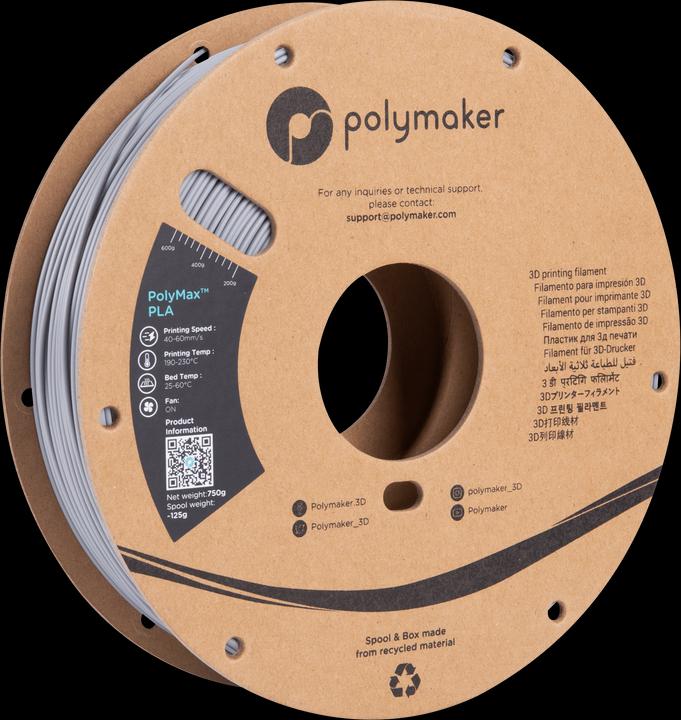 Image du produit Polymaker PA06013 PolyMAX Tough Filament Tough PLA haute rigidité, haute résistance à la traction (Bien que le PLA, 2.85 mm, 750 g, Gris)