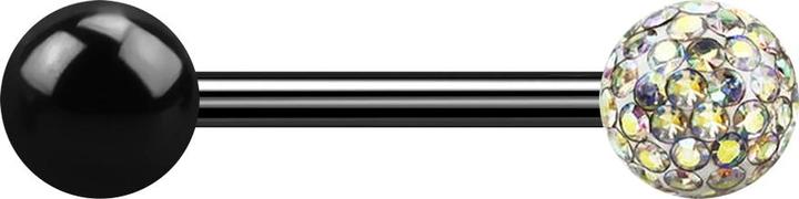 Star Piercing Barbell schwarz mit Kugel und Kristallkugel multicolor Epoxy Schutzschicht (ohne Messing, Titan G23)
